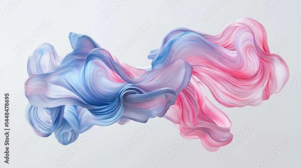Poster Abstract holographic swirl of colorful flowing lines and iridescent brushstroke texture on a soft minimal background