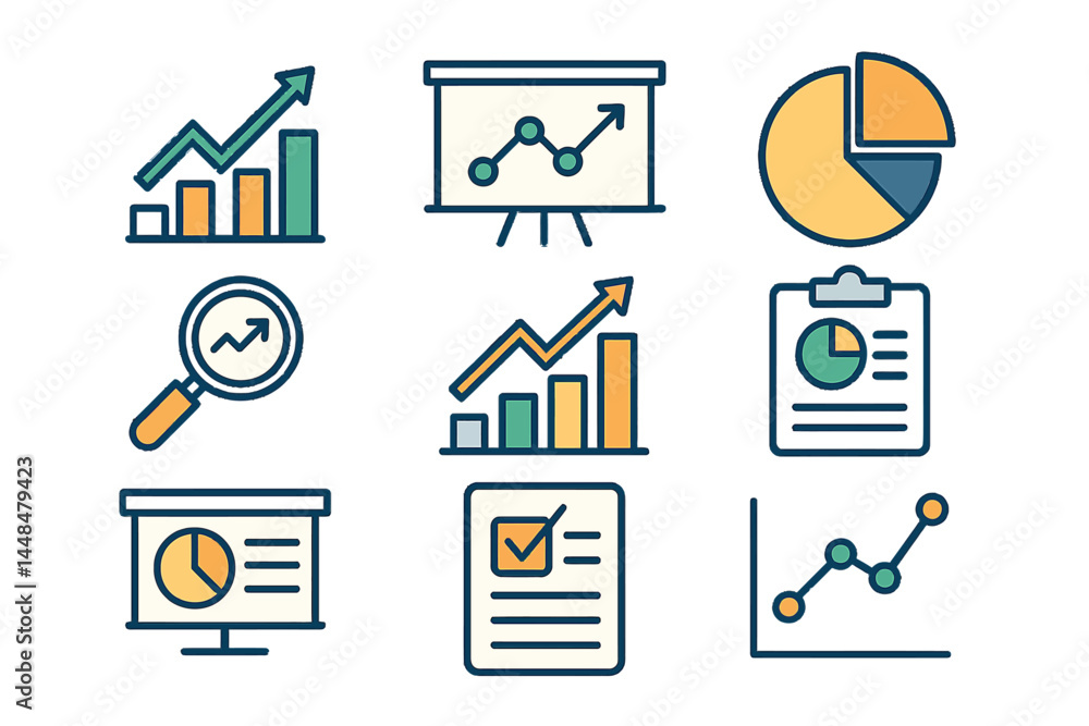 Poster the line icons for statistics have strokes that can be edited and are designed to be pixel perfect