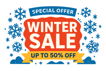 Winter Sale advertisement with Snowflakes and a Label for Special Offers