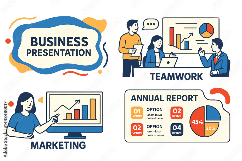 Poster business presentation slides can be created using templates that incorporate infographic elements an
