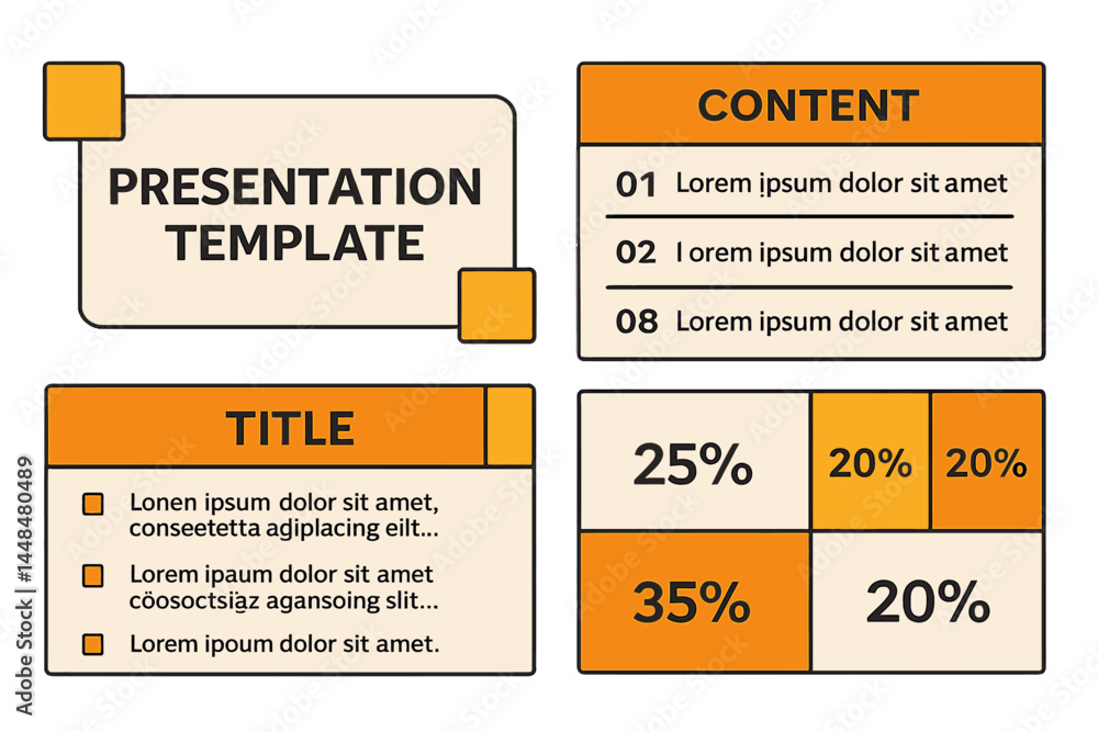 Poster white vector slide template designed for presentations and reports, incorporating orange rectangles 