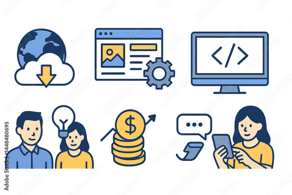 Poster vector illustrations for internet services, cloud computing, content management, web development, bu
