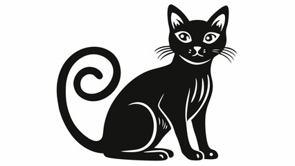 Obraz premium A black cat with a curled tail sitting upright and looking forward on a white background vector image created with generated ai
