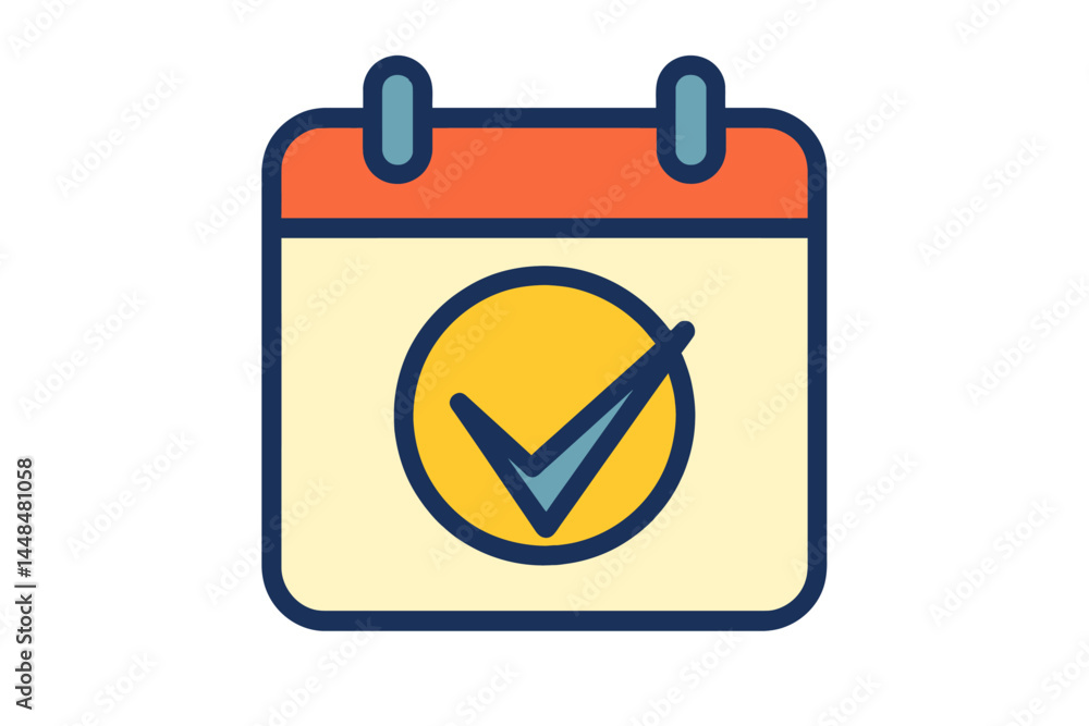 Fototapete the image is a vector calendar icon that includes a check mark, designed for incorporation into grap