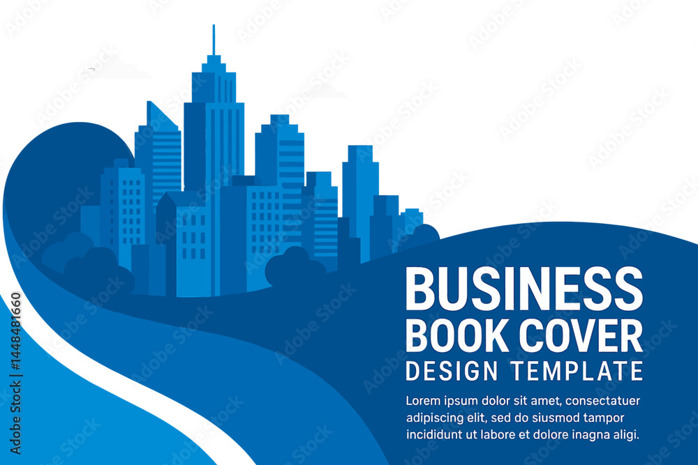 Aufkleber this a4 business book cover design template features a blue color scheme with a city background and 