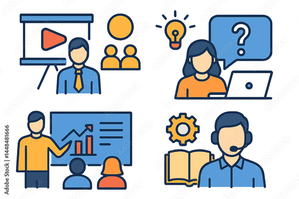 Aufkleber a set of staff education icons is available, presented in a flat style for use in web design