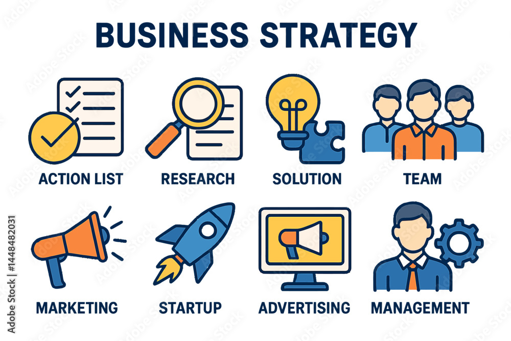 Poster a set of line-style web icons for business strategy is available, including symbols for business sol