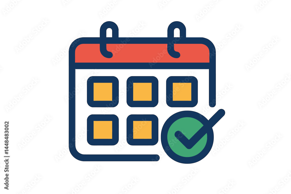 Fototapete a calendar icon is depicted, featuring a vector icon of a calendar accompanied by a check mark, suit
