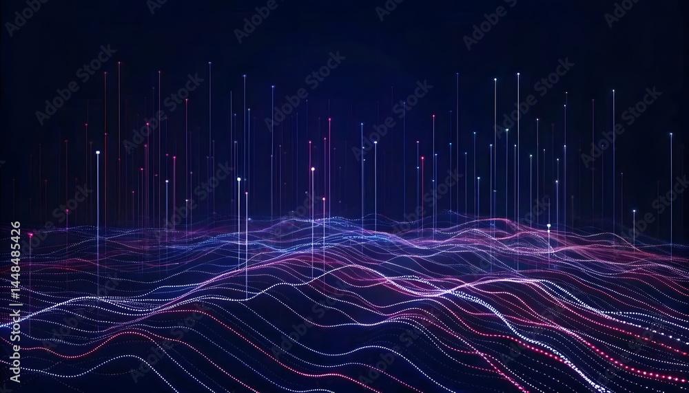 Poster abstract dot point connect with gradient line and aesthetic intricate wave line design , internation