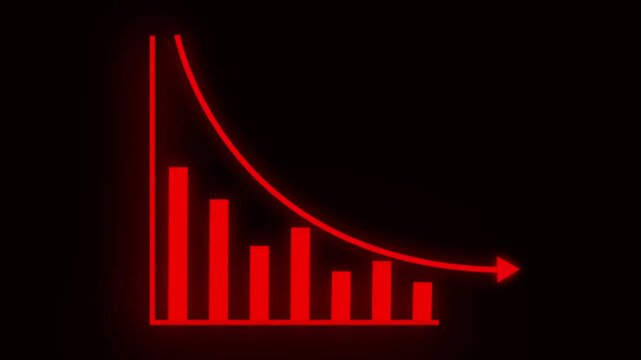 Red falling chart with arrow animation. Financial crisis and economic decline graph video.