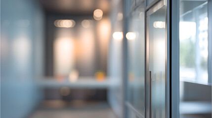 Blurred office interior with doorway modern business environment contemporary design perspective