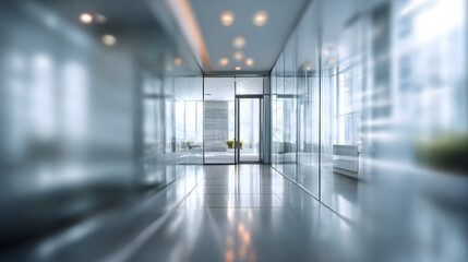 Dynamic office scene with blurred interior and door modern workspace contemporary design perspective