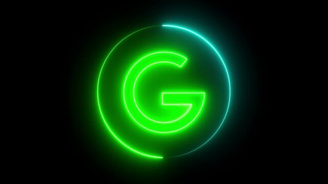 Glowing in crisp light green neon, the letter "G" subtly animates with flowing color transitions. A minimalist yet sophisticated visual, ideal for futuristic branding or modern digital themes.