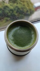 Aromatic Matcha Latte in a Modern Cup, Green Tea Powder, Healthy Drink