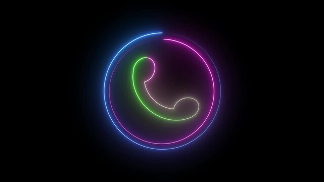 Colorful neon animation of an incoming call symbol. Perfect for tech intros, communication apps, or digital media content.