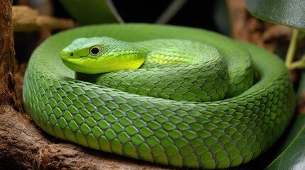 Obraz premium Emerald Viper Coiled on Branch