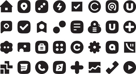 User Interface UI Icons design clean and uniform in style, with a black design and transparent background