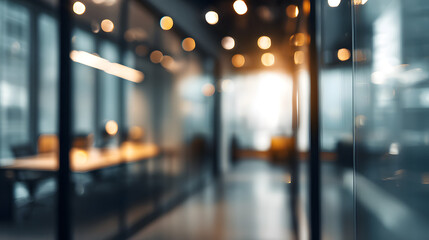 Blurry office interior highlights modern design urban workspace professional environment panoramic view