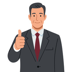 Confident Executive Giving Thumbs Up Gesture of Approval in Professional Business Attire