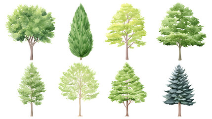 Watercolor Tree elevation view– Isolated on White