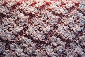 Intricate floral lace, delicate threads, repeating motif, wedding, lace