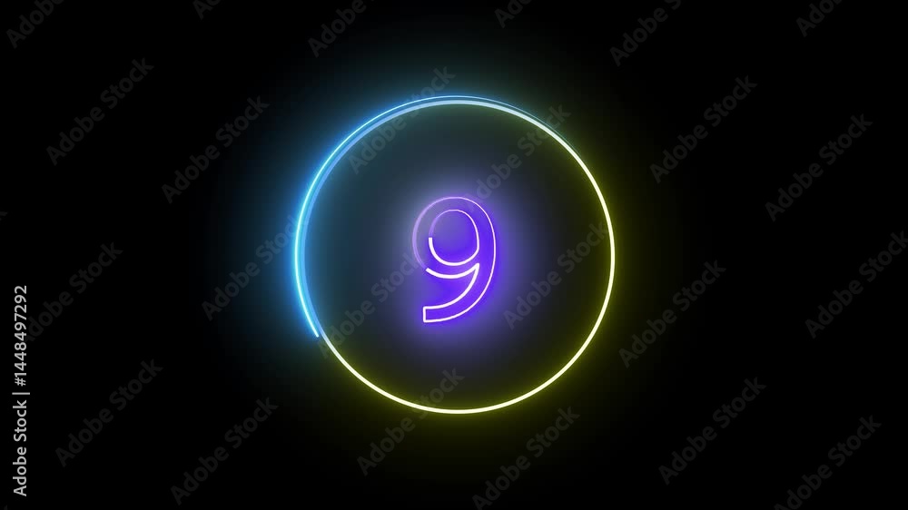 Aufkleber flowing ring of shifting colors encircles the number 9 glowing with smooth gradients that pulse gent