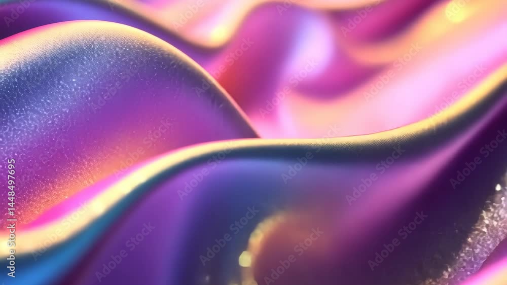 Poster vibrant flowing fabric with colorful glittering textures in dynamic motion