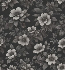 Subtle charcoal floral wallpaper  Delicate botanical design, seamless repeat , stylish, aesthetic