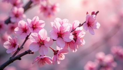 Obraz premium Delicate pink cherry blossoms, intricate swirling branches , romantic background, cherry blossom