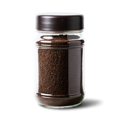 glass jar of coffee powder isolated on transparent background