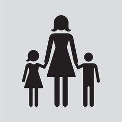 Mother with Daughter and Son Icon? Family pictogram vector on a gray background.