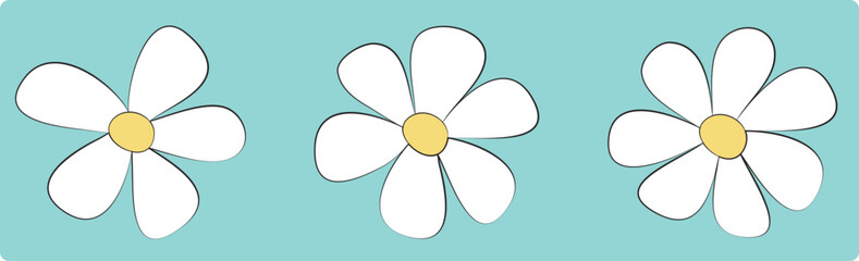 White daisy set line. Daisy icon. Cute round flower plant collection.