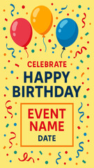 Fototapeta premium Birthday Celebration Poster with Balloons and Confetti – Editable Event Template