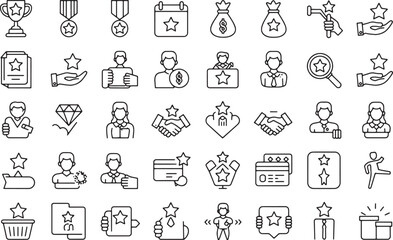 Benefit set of web icons in line style. Exclusive benefits linear icon collection. Containing reward, bonus, loyalty, star, winner, award, prize, incentive, reward and more