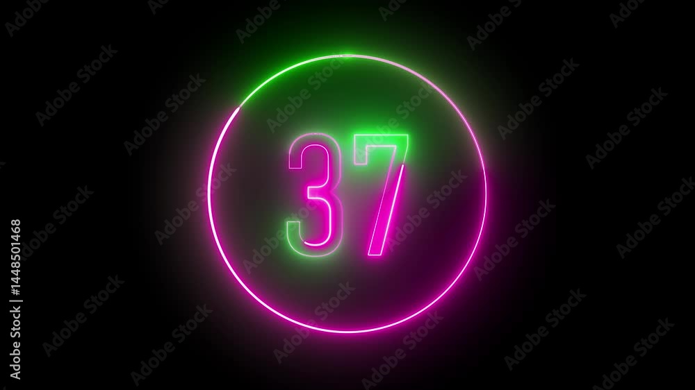 Aufkleber colorful neon lit number 37 with circular glow. sleek and abstract number design for digital project
