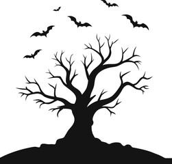 Twisted Tree & Bats Silhouette – Gothic Halloween Night in Black & White