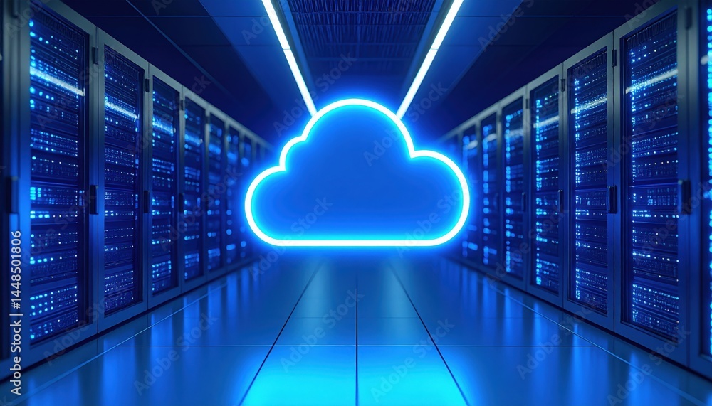 Poster cloud data management system data center digital technology secure environment futuristic viewpoint 