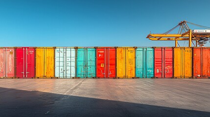 Obraz premium Colorful shipping containers lined up at a port (1)