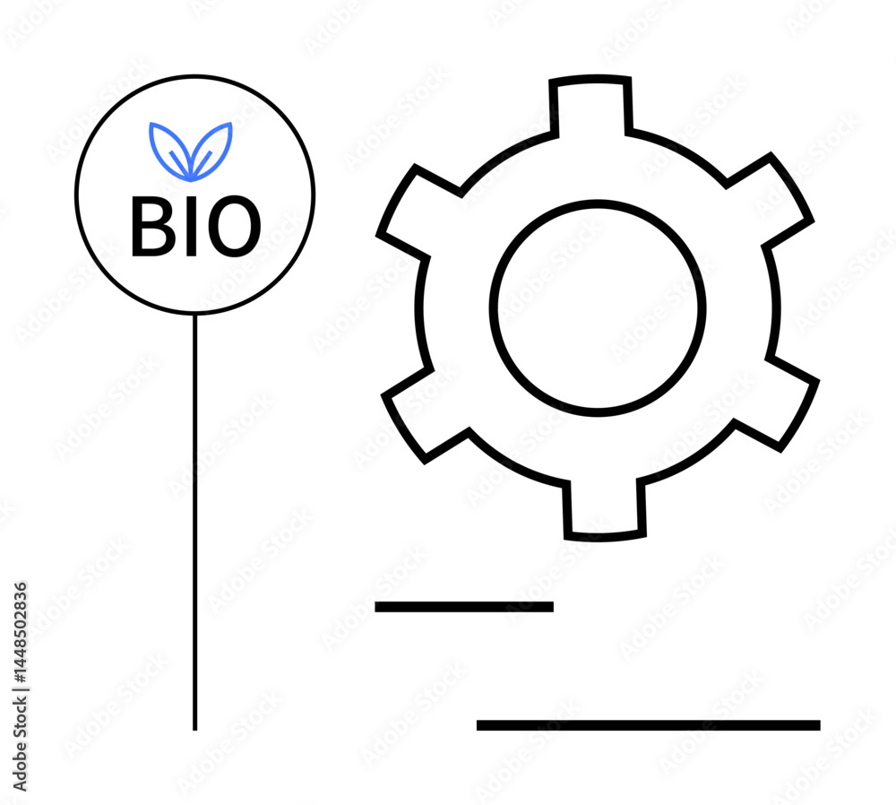 Aufkleber bio label with leaf design near a gear symbolizing connection between nature and technology. ideal f