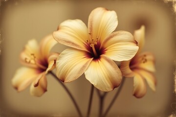 Fototapeta premium Elegant Hibiscus Flowers with Cream Petals and Dark Brown Center - Focused Macro, Textured Background 