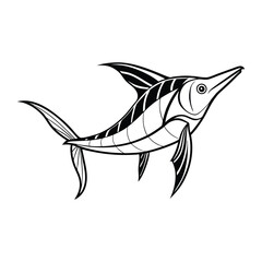 Stylized Swordfish Tribal Tattoo Design – Monochrome Oceanic Artwork