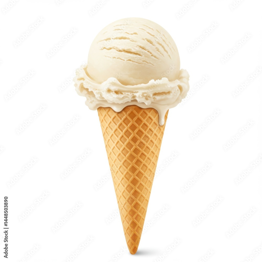 Poster a vanilla ice cream cone with a single scoop on a white background in a studio shot view