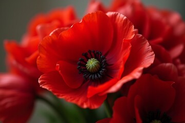 Vibrant Red Poppy Bloom: A Close-Up View of Delicate Petals and Detailed Floral Anatomy.                                                              