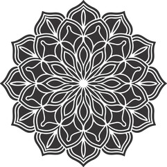 Intricate Black and White Mandala Design – Symmetrical Floral Sacred Geometry