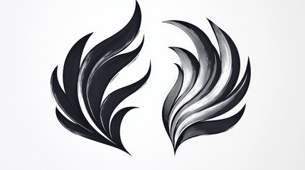Fototapeta premium Intricate black, wing-like shapes with linear detailing, creating a symmetrical, stylized design