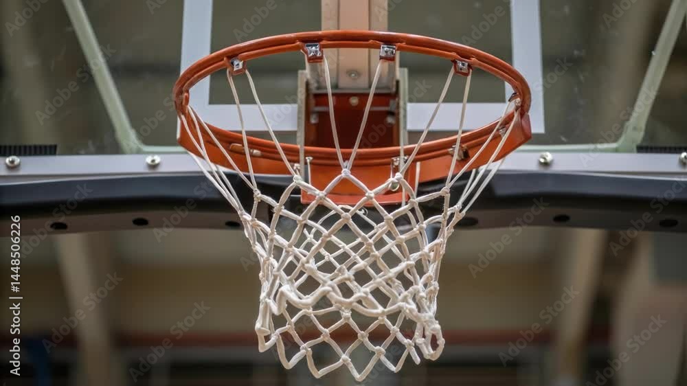 Poster a closeup of a basketball hoop being tightened and adjusted capturing the intricate details of the n