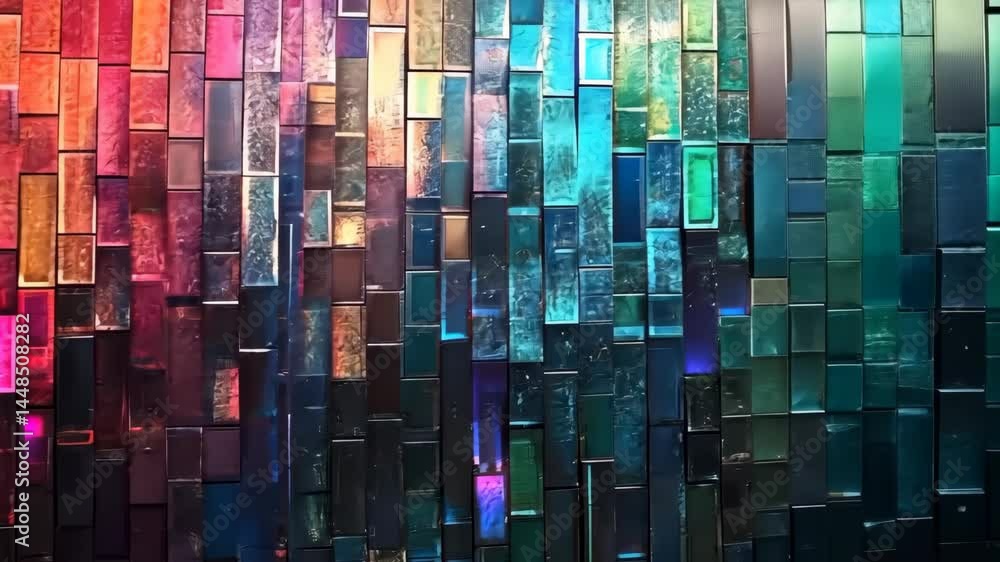 Poster shimmering mosaic: dynamic transition of colorful tiles in motion
