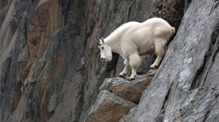 Mountain Goat Navigating Rocky Terrain