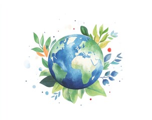 Watercolor Earth: Serene Globe with Lush Greenery