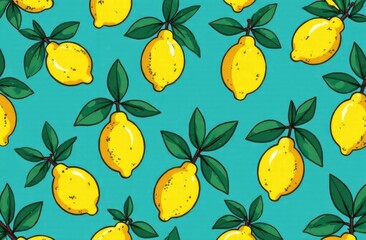 Hand drawn colorful seamless pattern of hand drawn lemons. Citrus fruit background. Perfect for textile manufacturing wallpaper posters etc.  illustration